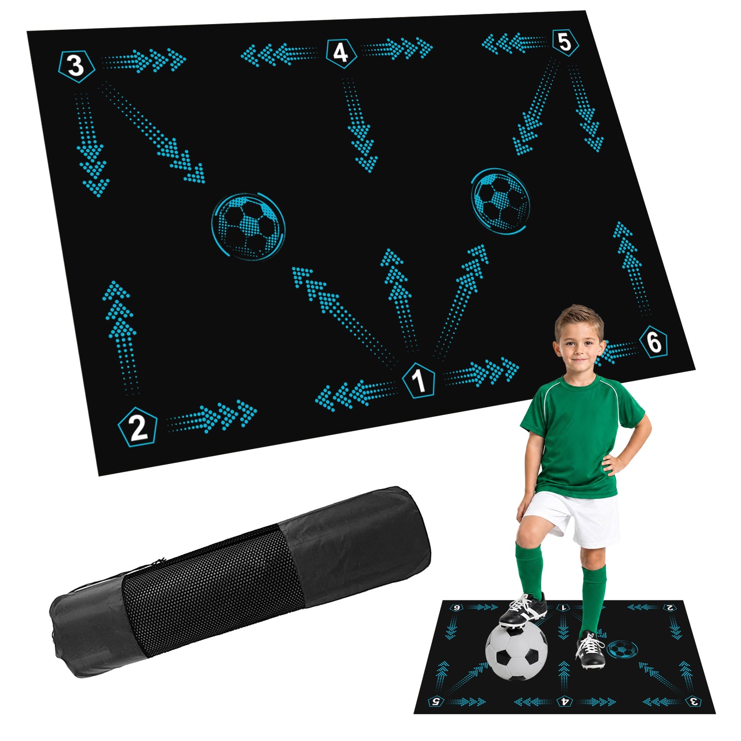 Soccer Training Mat 35.4x23.6in 0.23in Thick Footwork & Ball Control Black