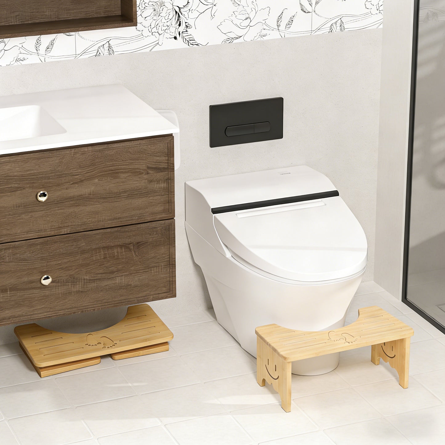 Foldable Bamboo Toilet Stool, 7 In Height Toilet Potty Stool