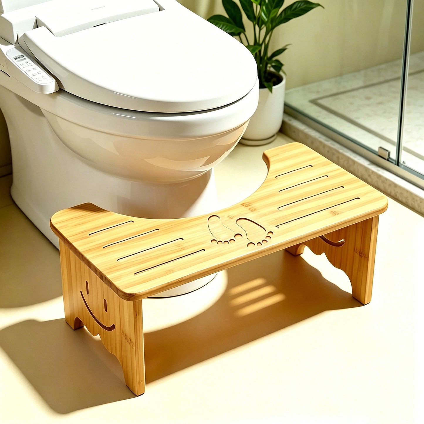 Foldable Bamboo Toilet Stool, 7 In Height Toilet Potty Stool