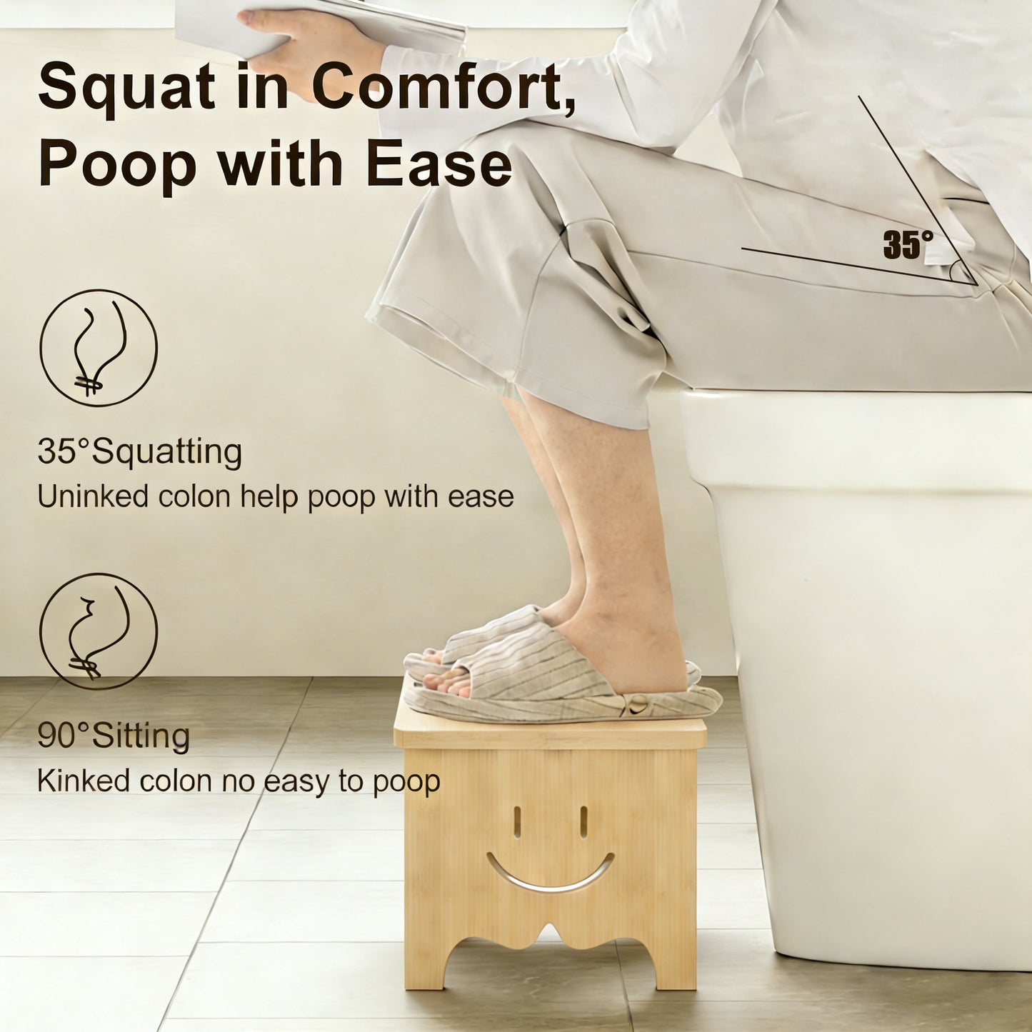 Foldable Bamboo Toilet Stool, 7 In Height Toilet Potty Stool