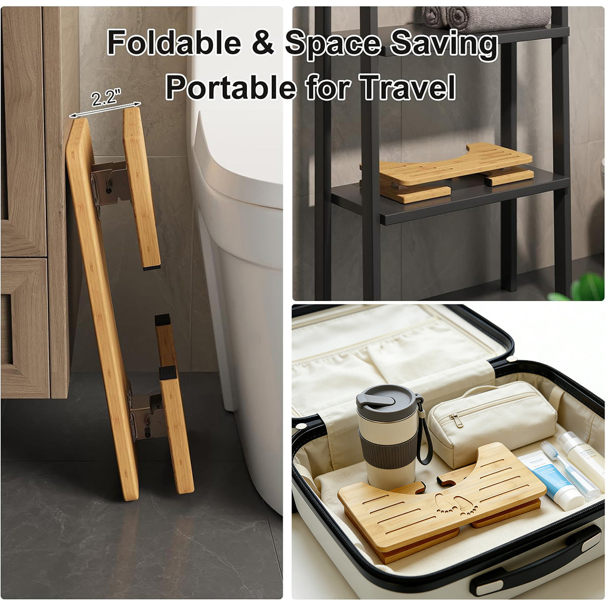 Foldable Bamboo Toilet Stool, 7 In Height Toilet Potty Stool