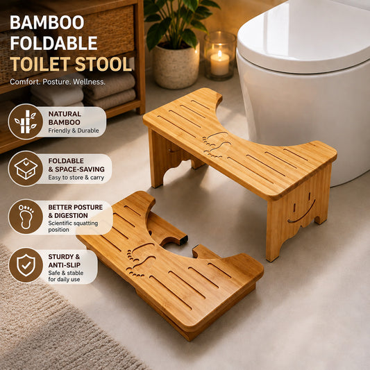 Foldable Bamboo Toilet Stool, 7 In Height Toilet Potty Stool